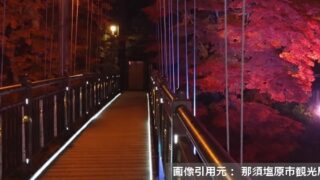 帰れマンデー那須塩原の紅の吊り橋ライトアップは何時から
